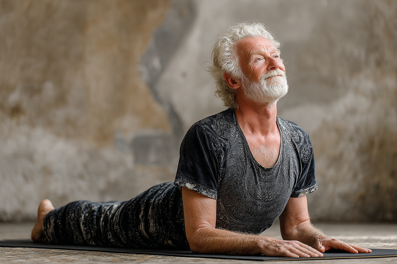 Група людей старшого віку практикує йогу в затишному залі